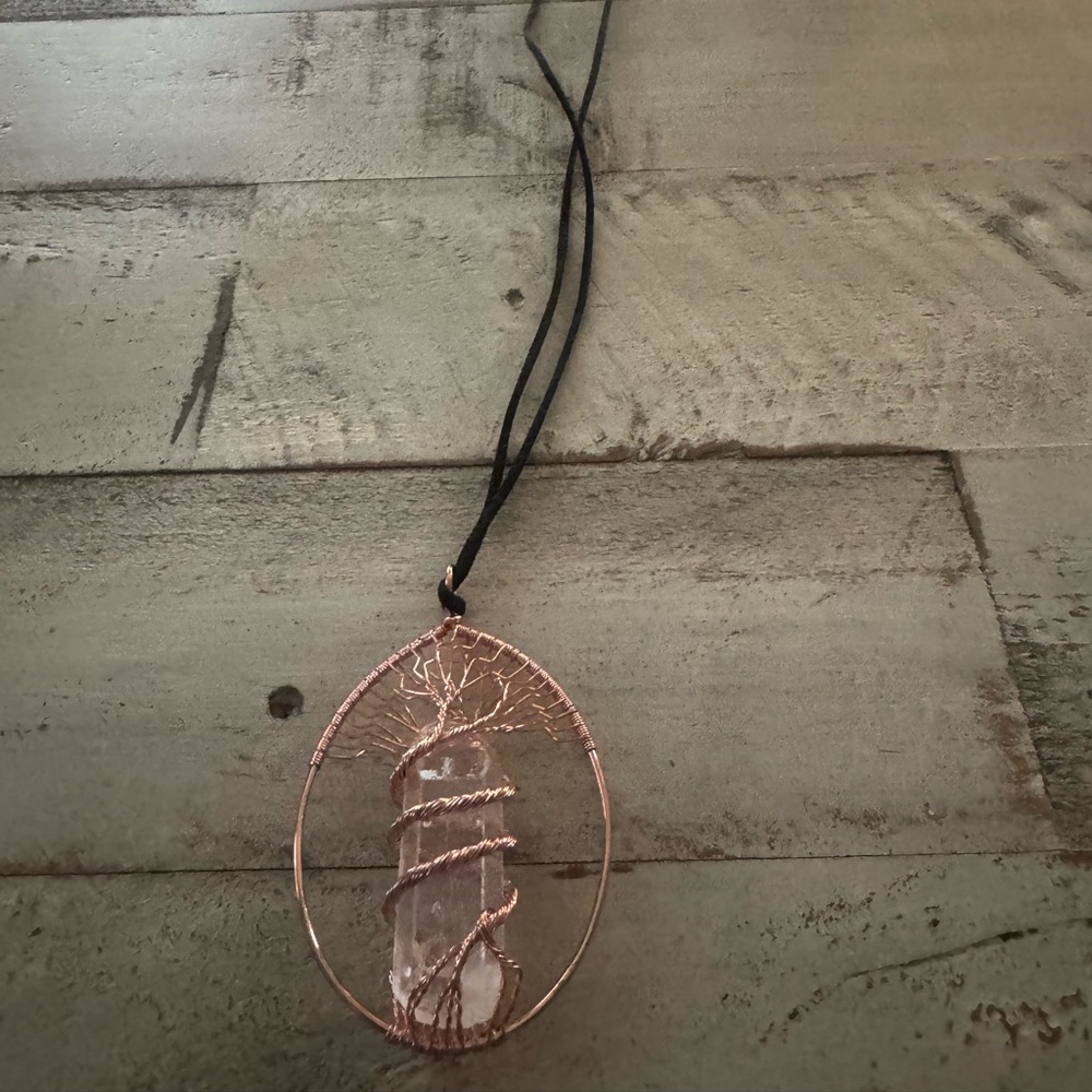 Handmade Tree of Life Crystal Pendant Copper Wire Wrapped Necklace